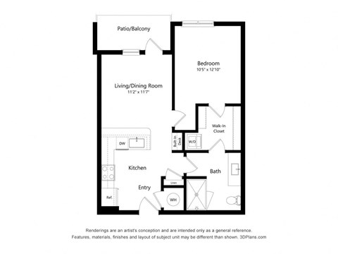1 bedroom 1 bathroom 1E Floor Plan at Exchange at Rock Hill, South Carolina